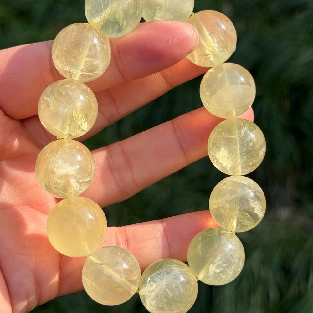 17mm stretchable chunky lemon quartz‎ bracelet 1060